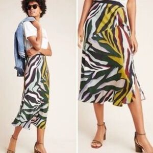 CORY LYNN CALTER x Anthropologie Multi Abstract Print High Slit Midi Skirt M